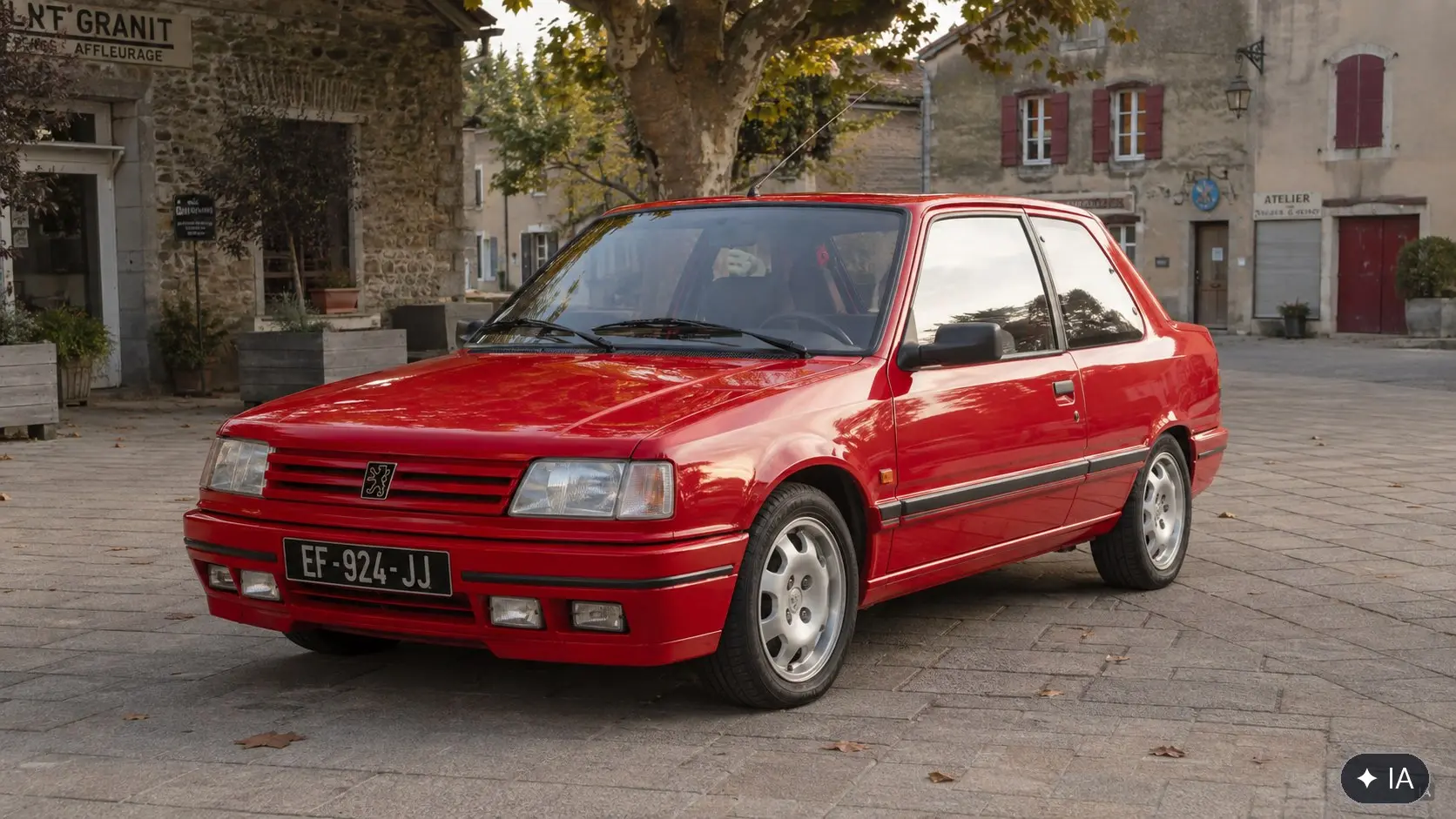 Peugeot 309 GTI rouge de trois quarts avant