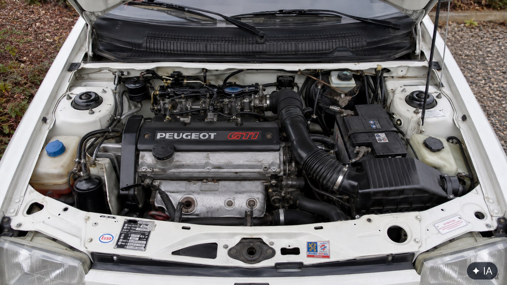 Compartiment moteur Peugeot 309 GTI : 1.9 8 soupapes transversal d'origine, bien entretenu